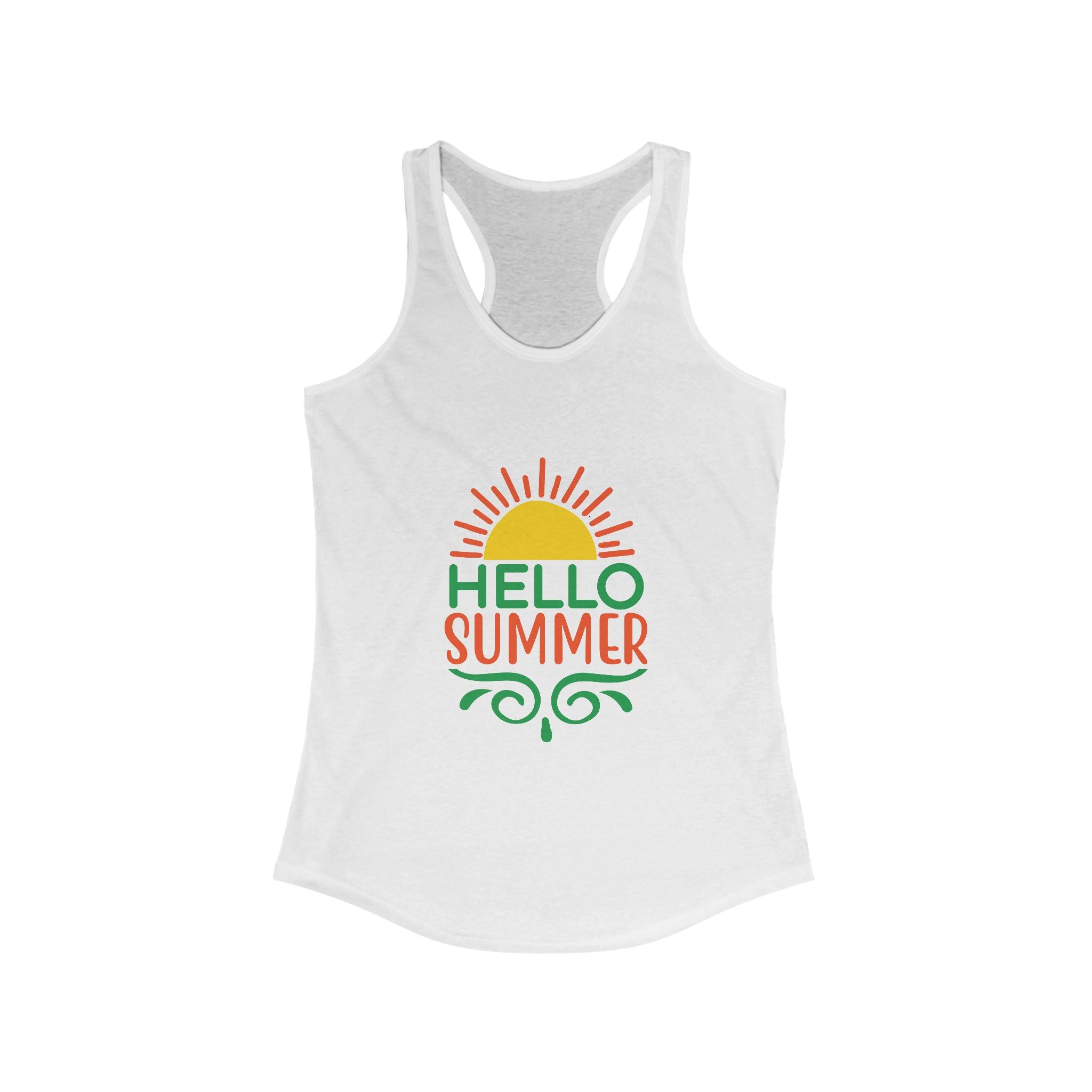 Hello Summer Women's Racerback Tank Top, Summer Vibes, Beachwear, Pool Party, Gift for Her, Vacation Style